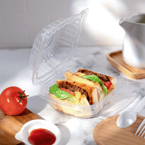 Karat 6” x 6″ PP Plastic Hinged Container, Clear – 300 pcs