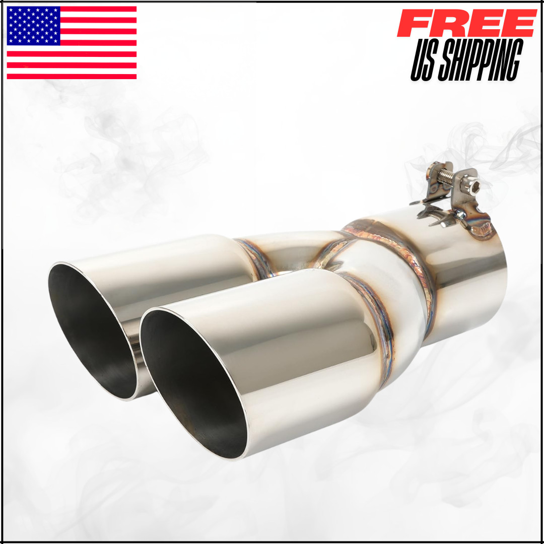 Polished Stainless Steel Dual Exhaust Tip 3″ Inlet 3″ Outlet 9.5″ Overall
