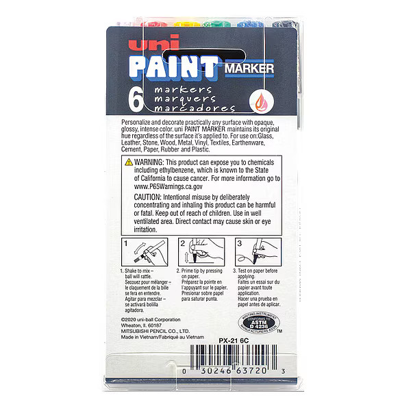 Permanent Marker, Fine Tip, Black, Blue, Green, Red, White, Yellow Color Family,