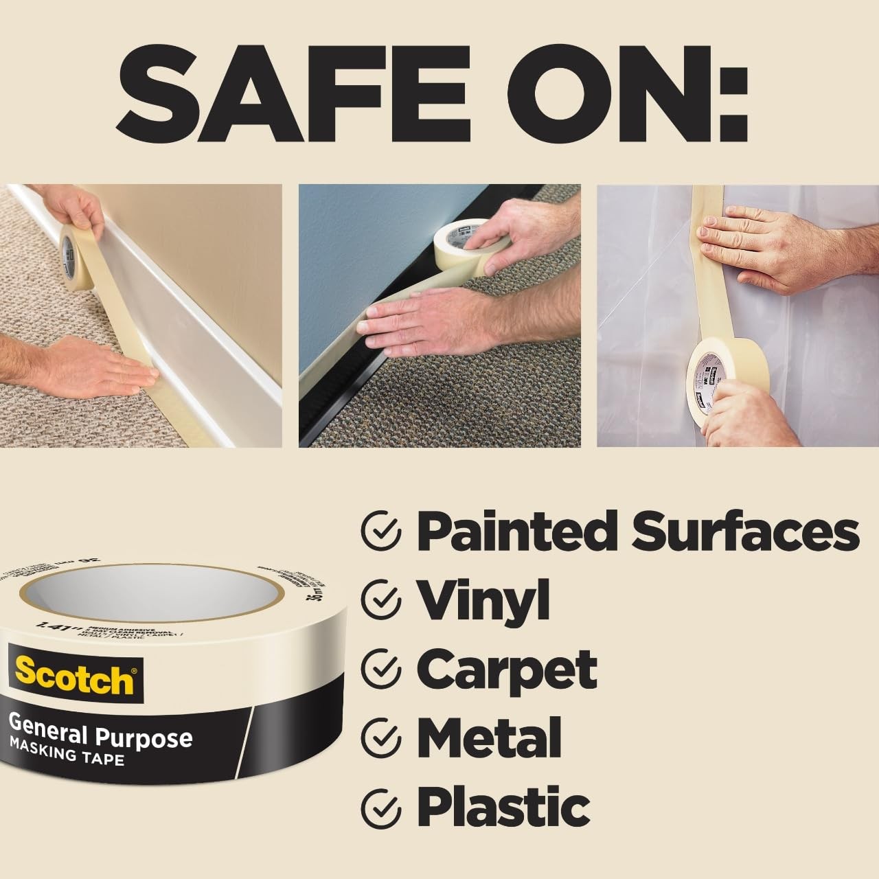 Scotch General Purpose Masking Tape, 1.88 in x 60.1 yd, 1.88″ Width, Tan