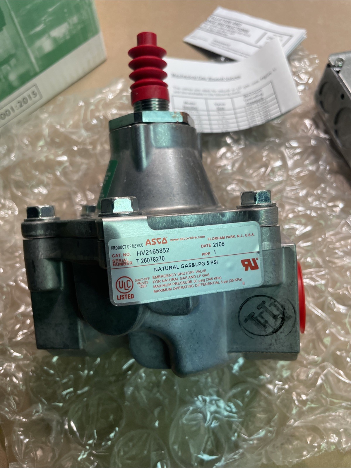 Asco RedHat HV2165852 2Way Release Valve 1″ NPT Natural LP Gas Buckeye BFGV-100