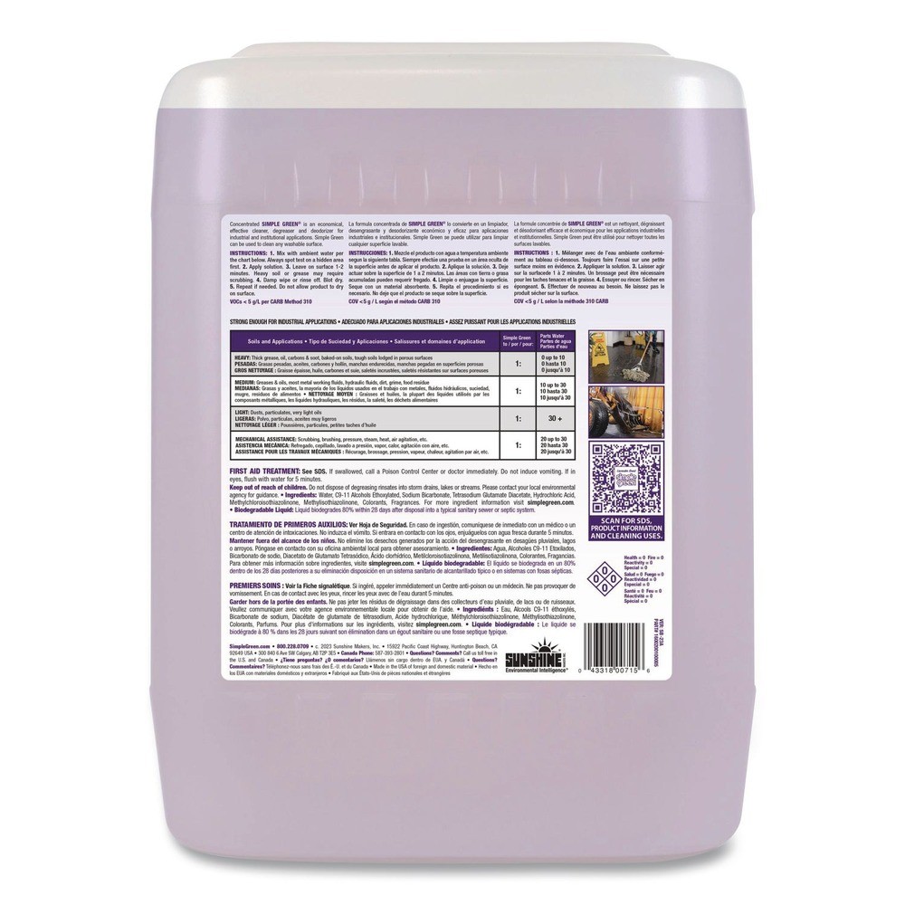 Simple Green 1600005 5 gal Industrial Cleaner and Degreaser – Lavender Scent New