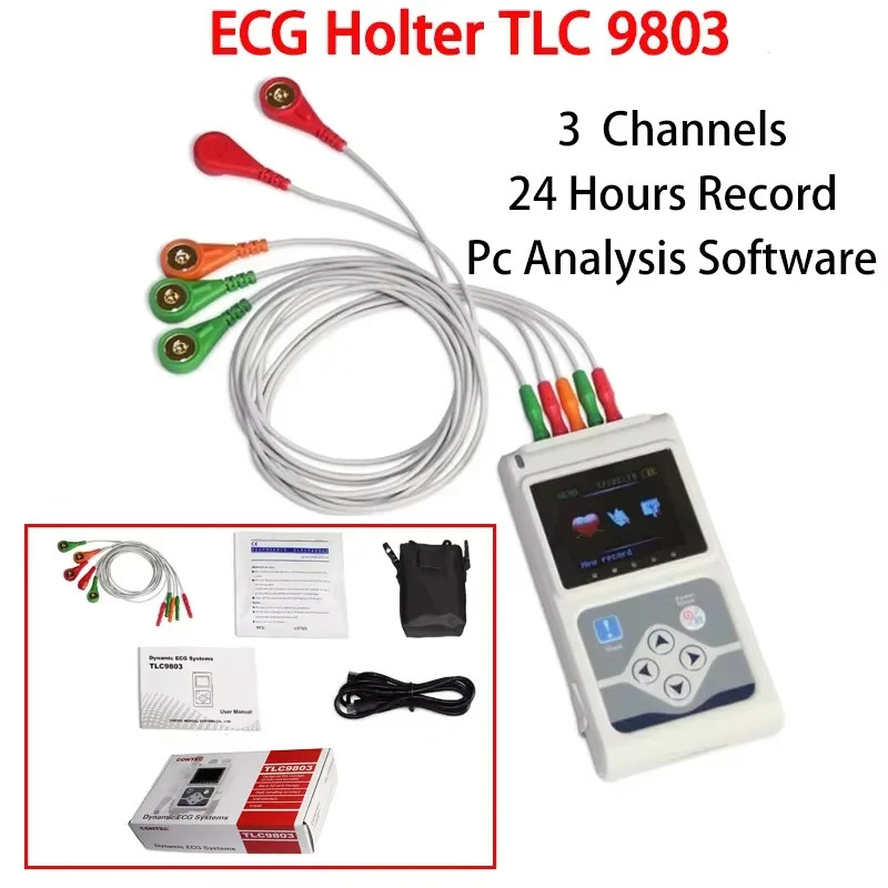 3 Channel ECG/EKG Holter Recorder Monitor-Heart Rhythm Event Recorder for 24hr