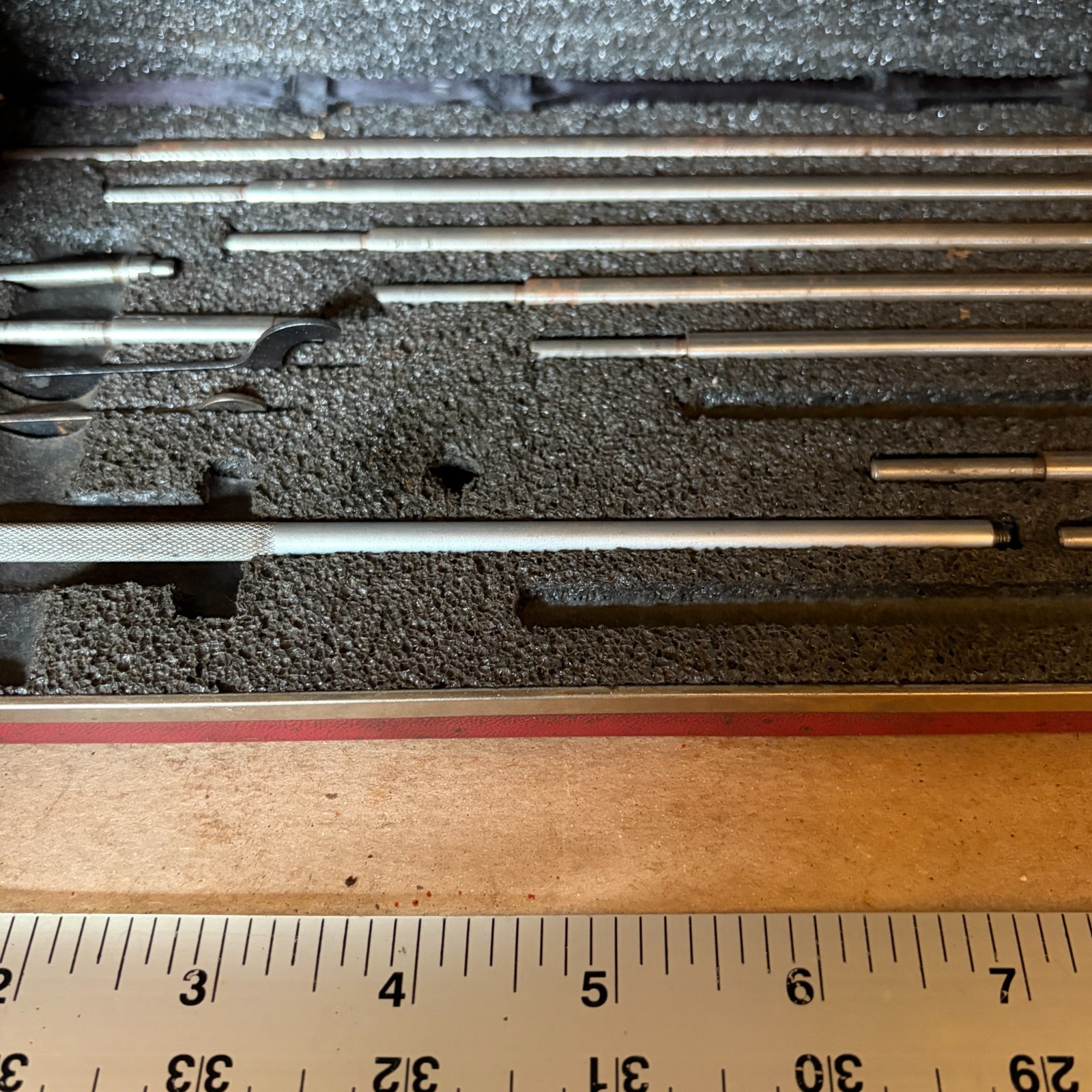 Starrett No. 124 Mechanical Inside Micrometer Set 2-12 in 0.0001 – missing 3 pc
