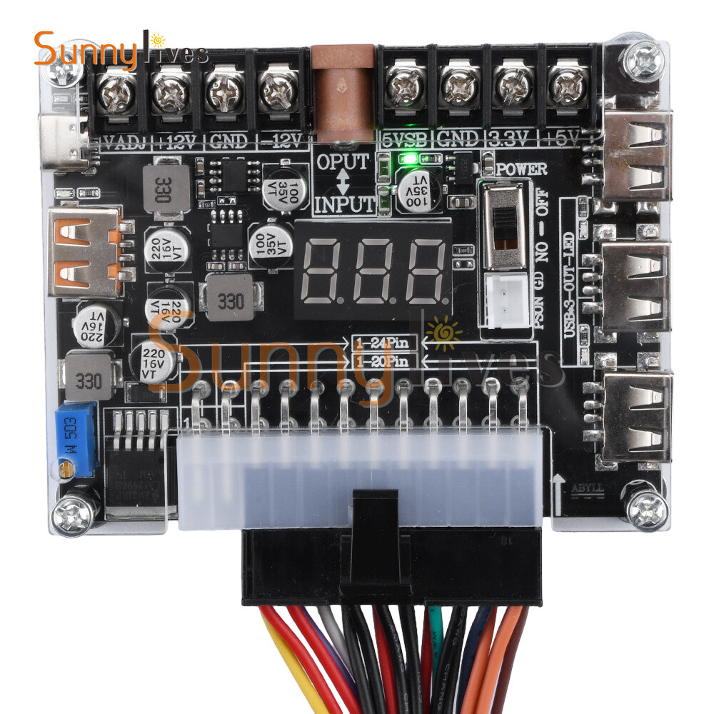 20Pin 24Pin ATX Power Supply Breakout Board Adjustable Voltage Module + Case DIY