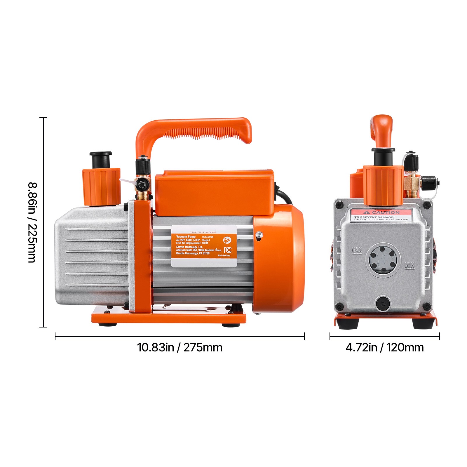 Vacuum Pump 4 CFM HVAC Single Stage Rotary Vane Vacuum Pump Oil Included