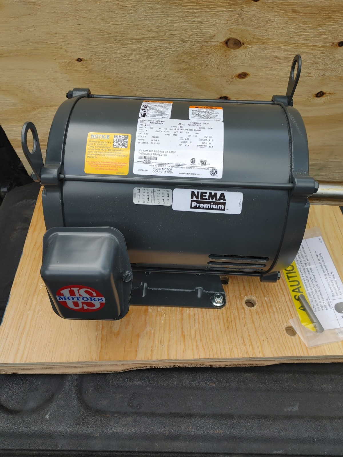 D7PA2A U.S. Motors Motor 7 1/2 HP 1760RPM 3 PH Rigid Mount 7.5HP GP. DS27 1-3/8