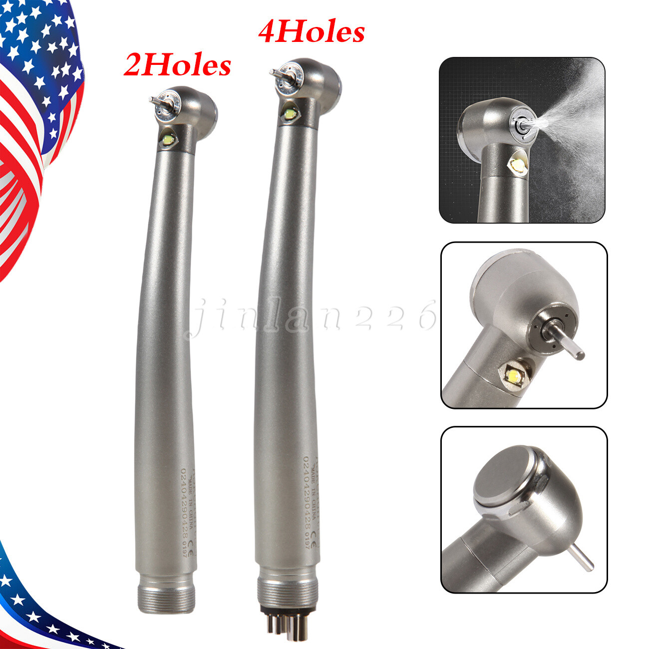 NSK Style Dental LED E-generator Fiber High Speed Handpiece Air Turbine 2Holes 4