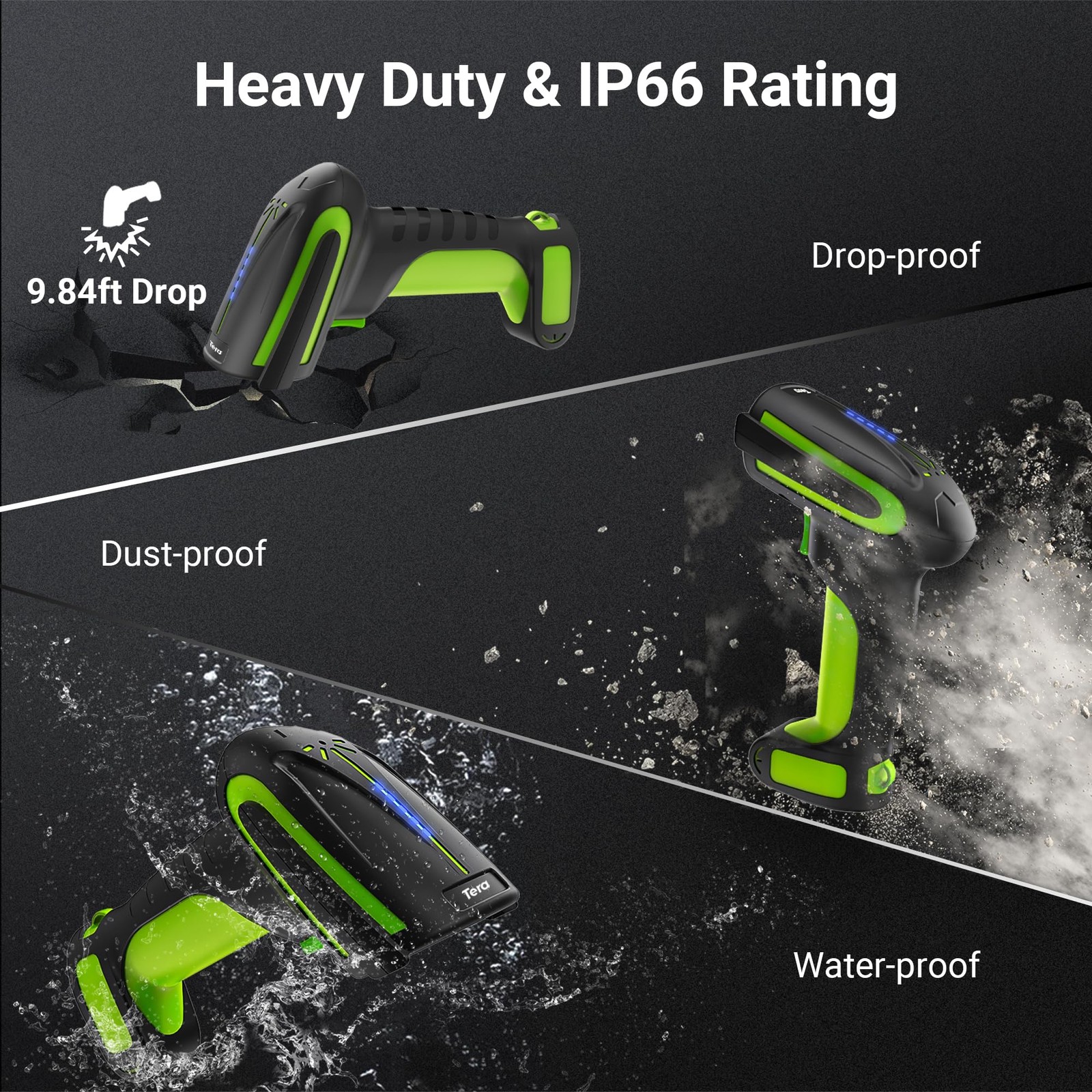 Tera 8100Pro Wireless 2D QR Barcode Scanner with Stand Green – 2500mAh