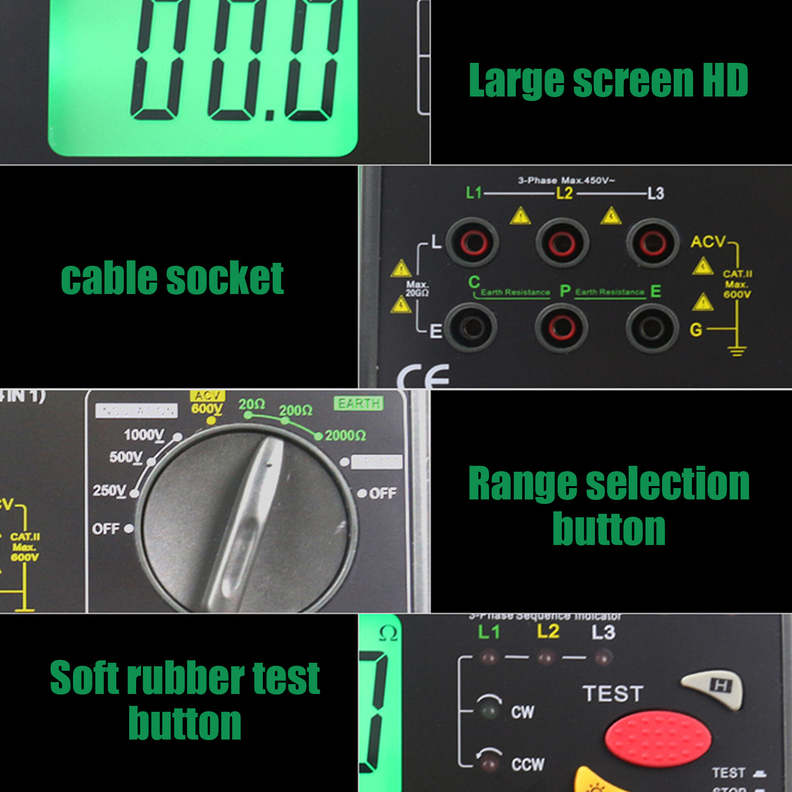 Digital Resistance Meter Ground Earth Insulation Tester 0.01 to 2000 ohm DY5500~