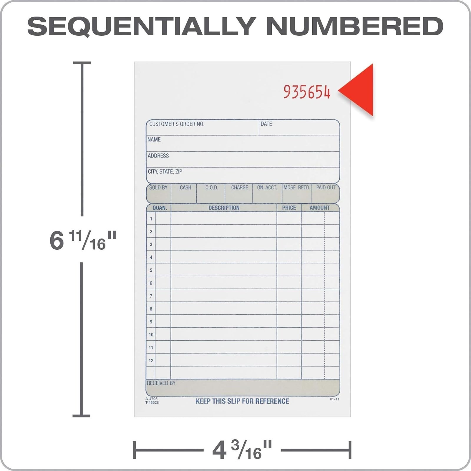 Adams Sales Order Book, 2-Part Carbonless, 50 Sets, 4-3/16 x 7-3/16