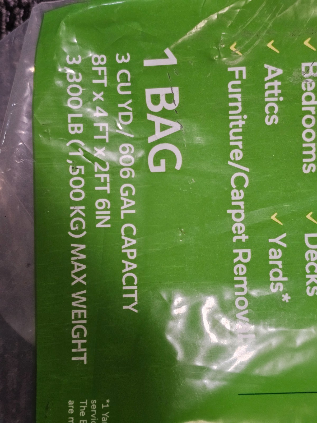 Bagster 3CUYD Trash Container Bag With a Capacity Of Up to 3,300 Pounds, Green