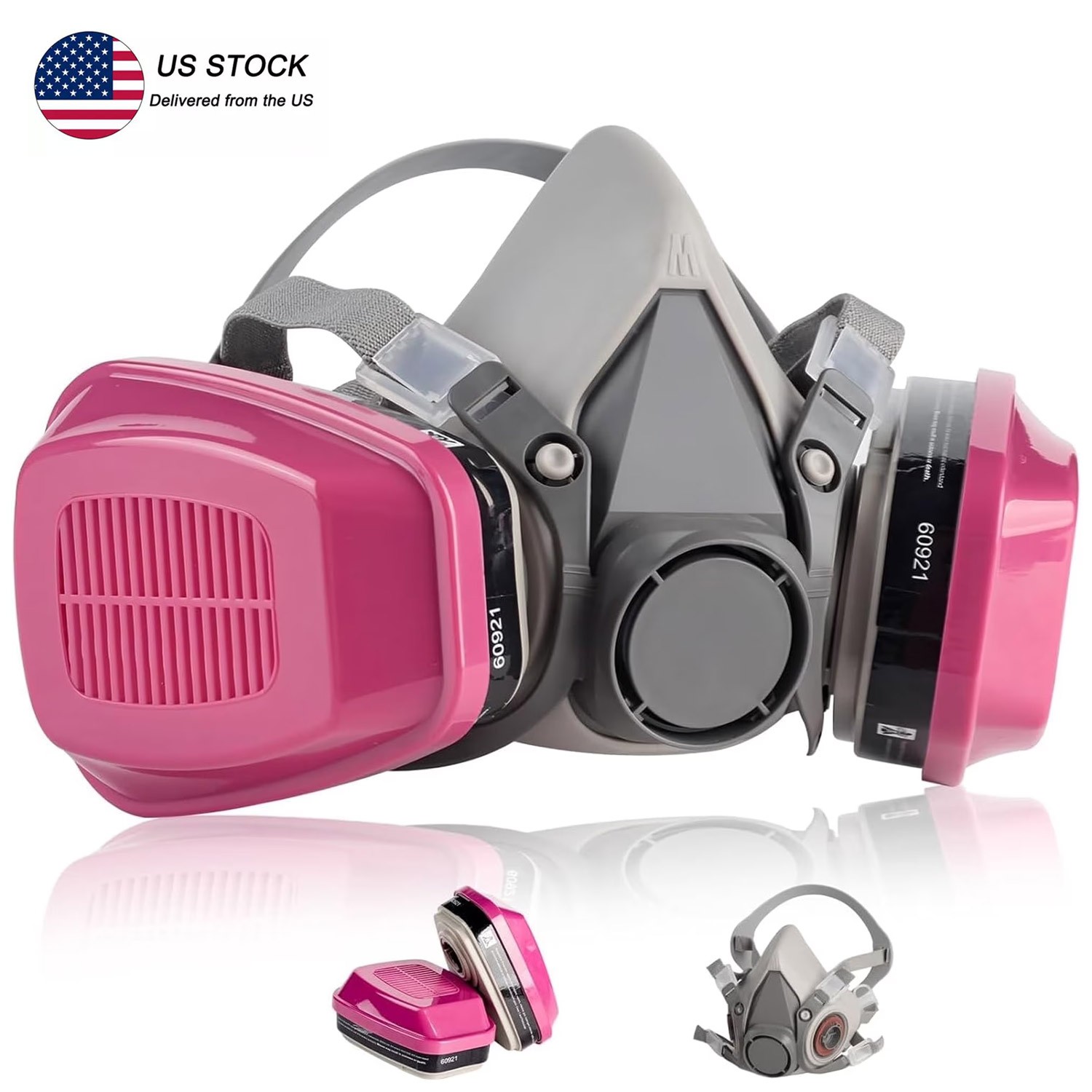 7502 Half Face Respirator Facepiece Mask & 2- 60926 P100 Cartridges Filters NEW