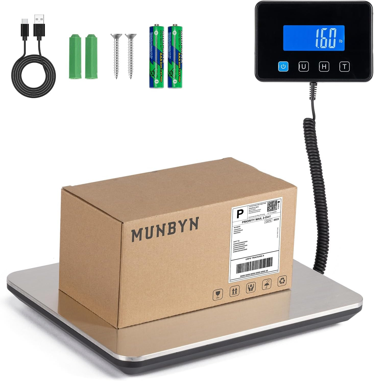 MUNBYN Shipping Scale, 440Lb/1.8Oz Digital Postal Scale for Packages with Hold/T