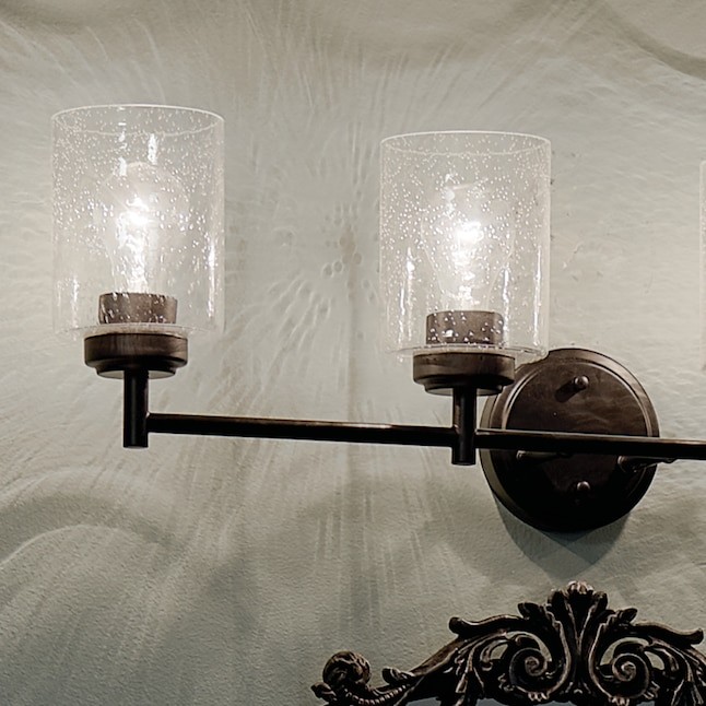 KICHLER Winslow 30″ 4-Light Black Contemporary Bathroom Light with Seeded Glass