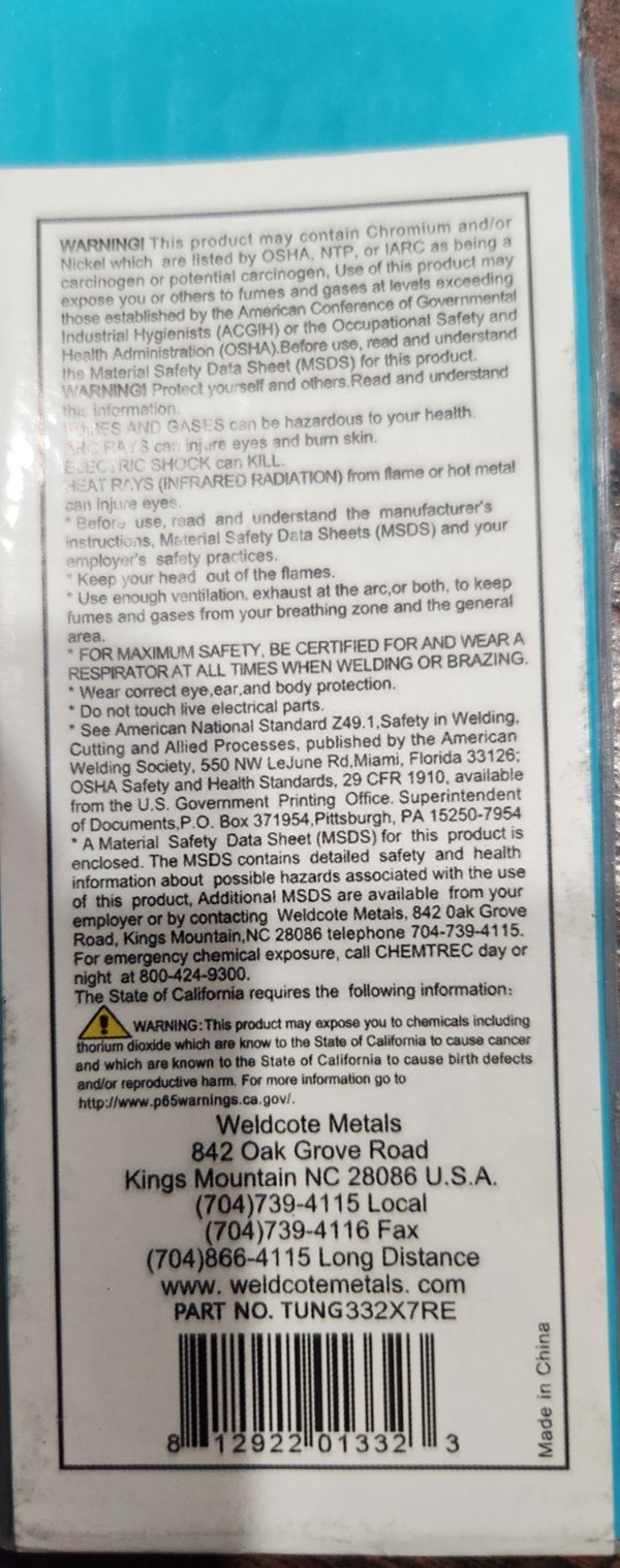 WELDCOTE TUNG332X7RE 3/32 X 7″ RARE EARTH TIG TUNGSTEN ELECTRODE, 10/PACK