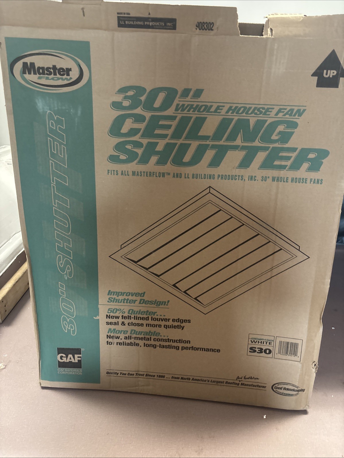 Master Flow S30 Automatic Fan Shutter, 35-3/4 in L, 30-1/4 in W, Aluminum, Read