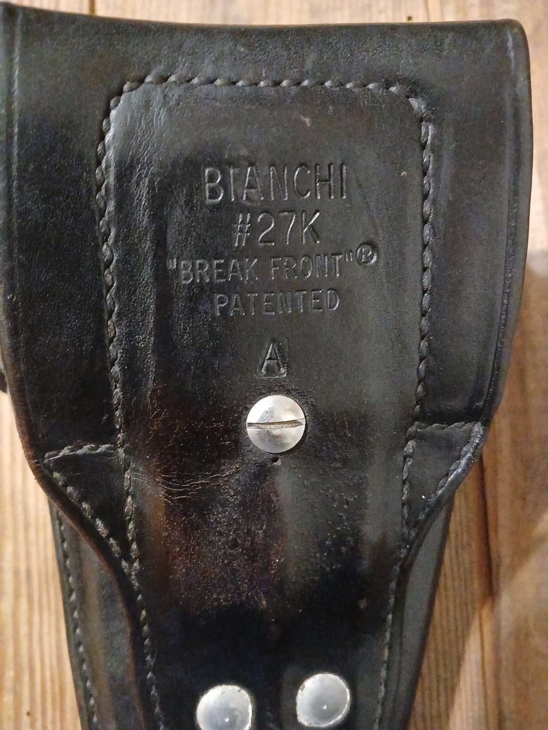 Vintage 1970s Bianchi #27K Black Leather Basket Weave Break Front Holster