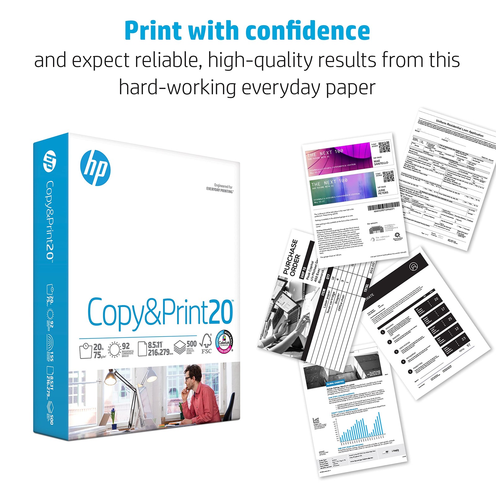 Printer Paper 8.5×11 in Copy and Print 20 lb 500 Sheets 1 Pcs
