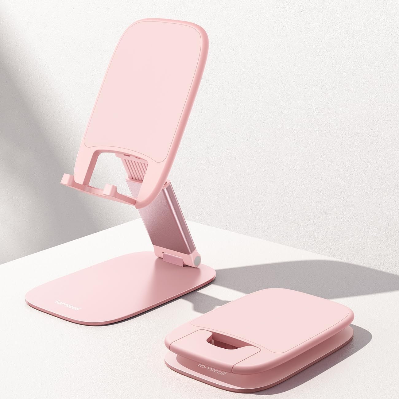 Ultra-Slim Pink Phone Stand – Adjustable & Portable Desk Accessory for Women
