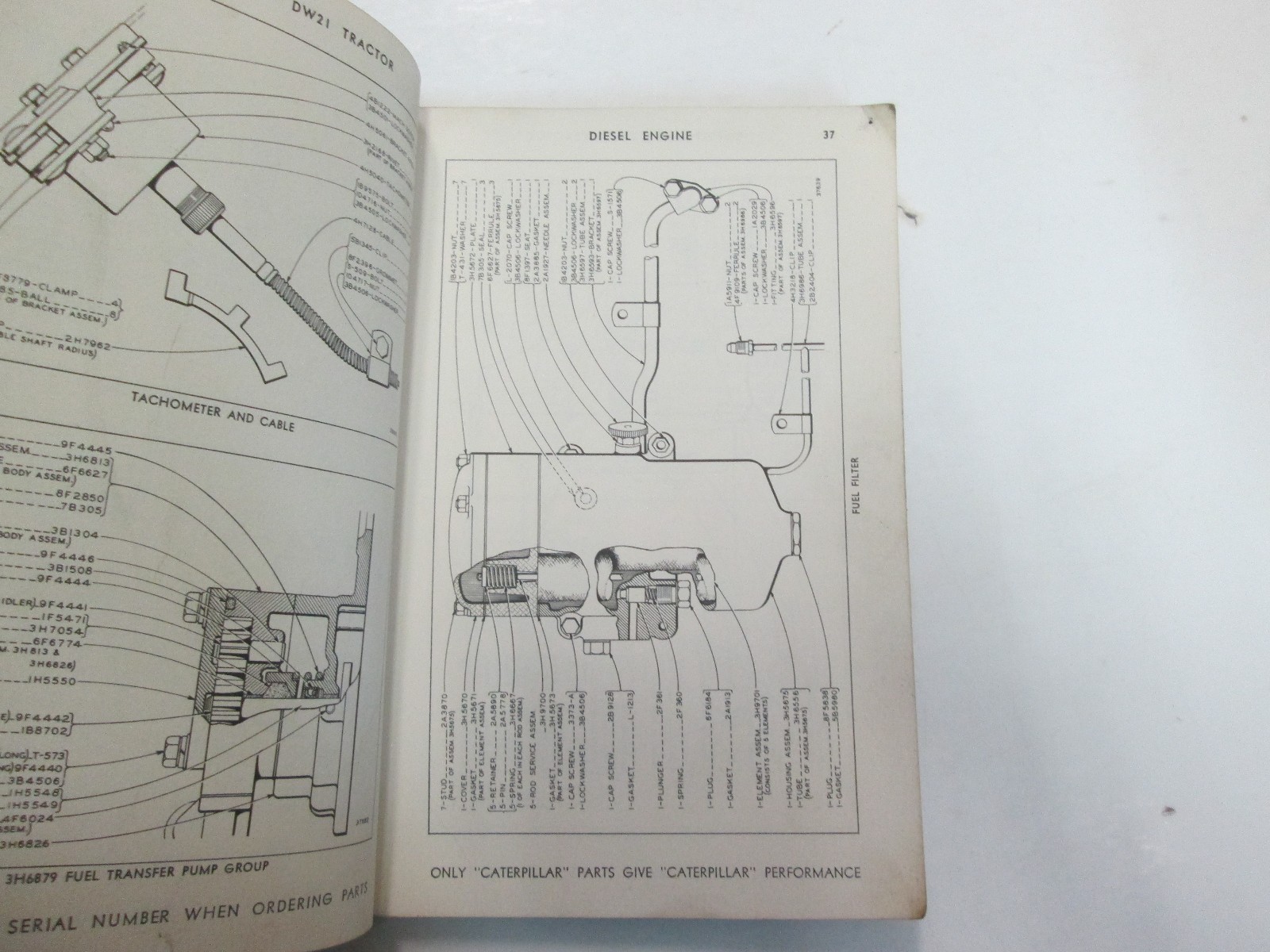 Caterpillar DW21 Tractor Parts Catalog Manual 8W1061 TO 8W1720 WORN STAINED OEM