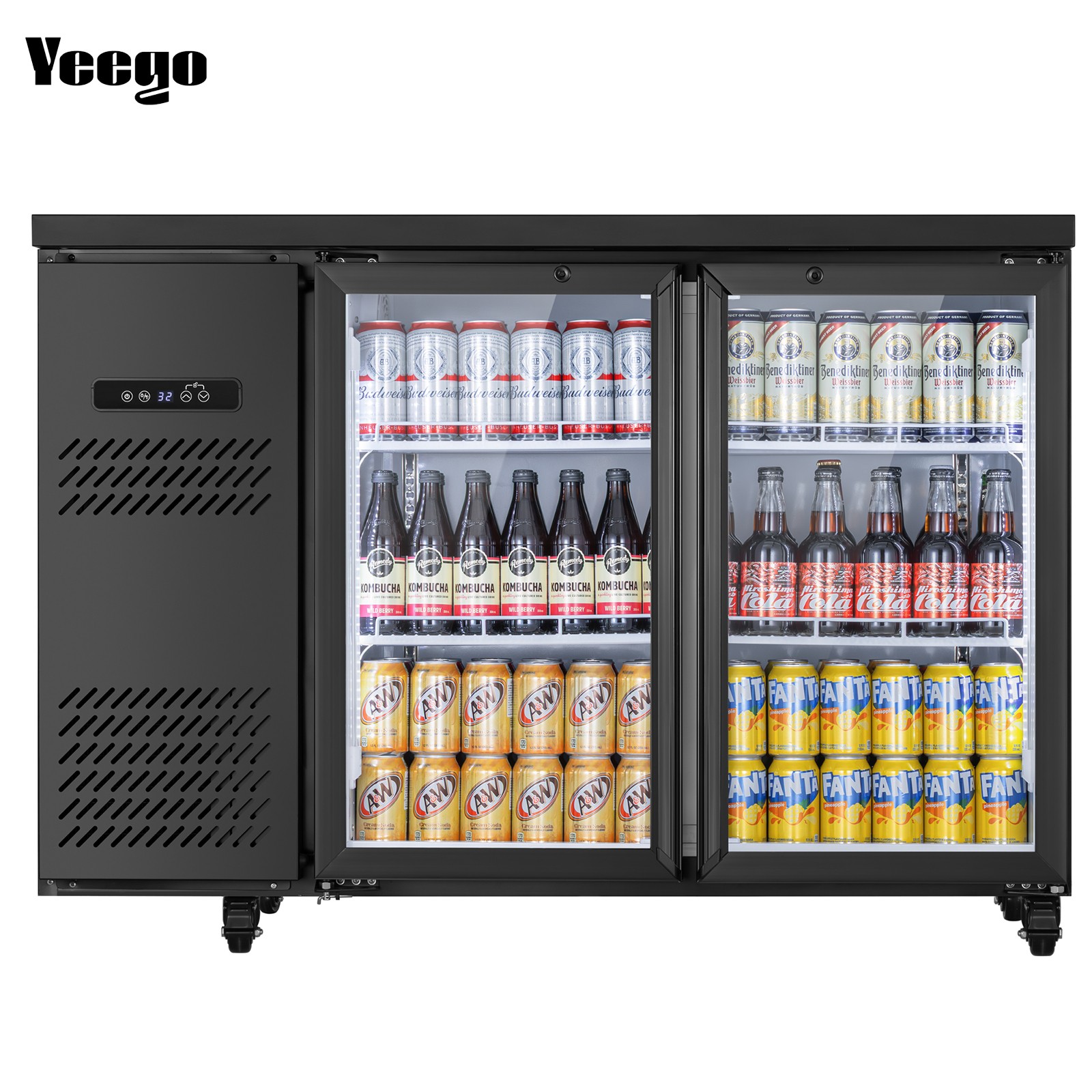 Yeego Back Bar Cooler Commercial Beverage Fridge Under Counter Glass Door Black
