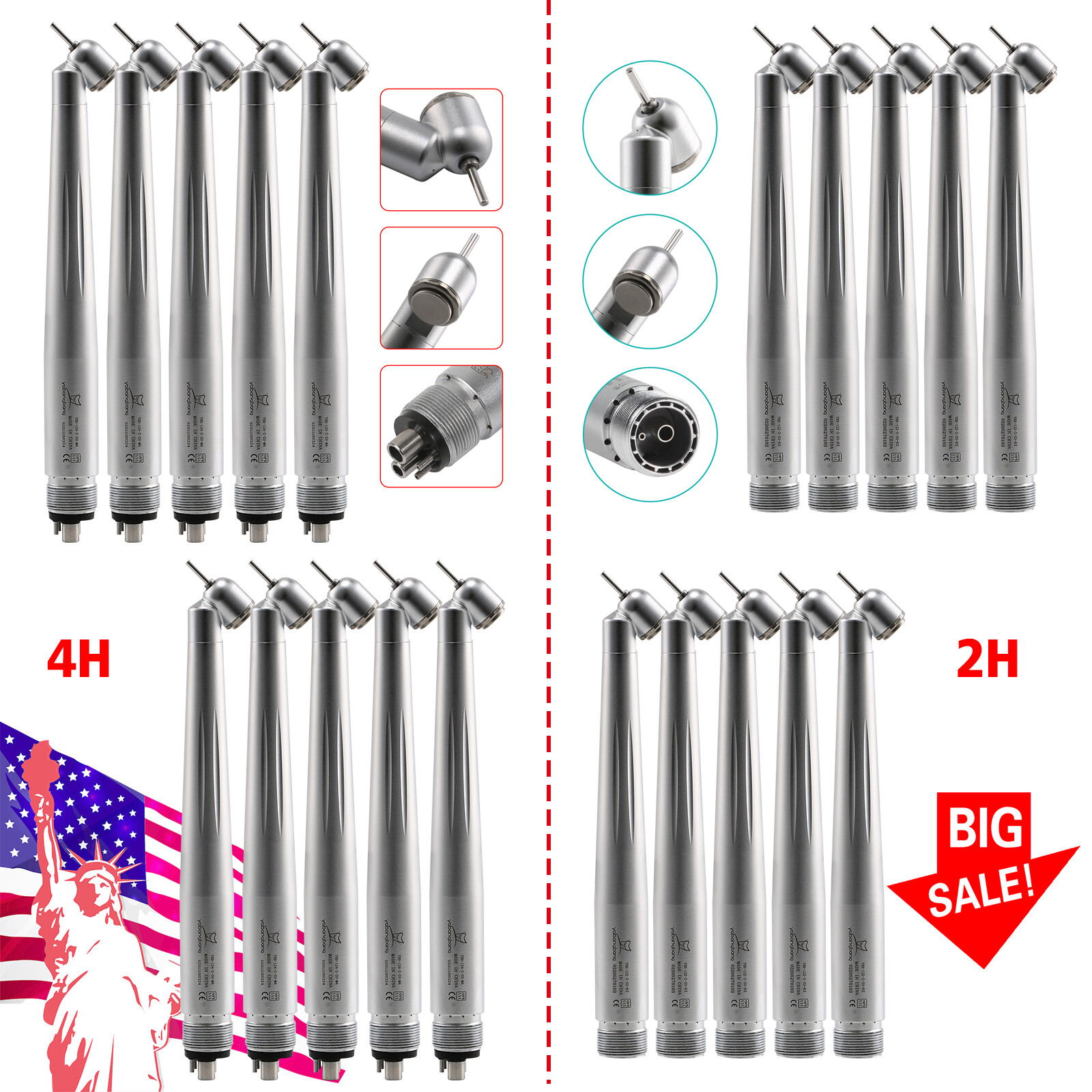 Dental 45 Degree High Speed Handpiece Push Turbine 2/4 Hole