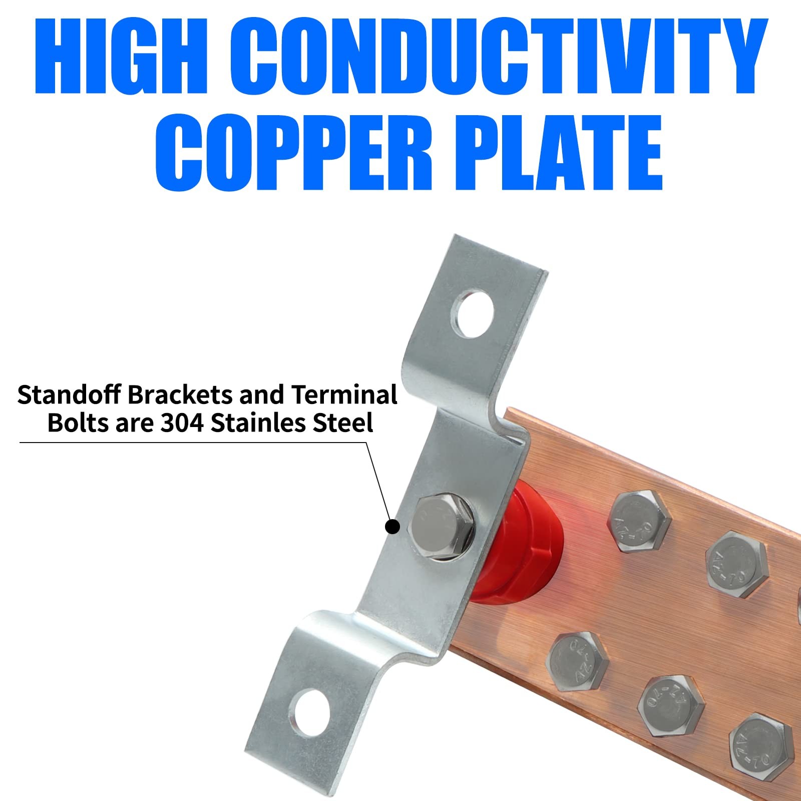 ELECTRAPICK Wall Mounted Copper Grounding Bar Kit, Copper Bus Bar 0.16″x 2.36…