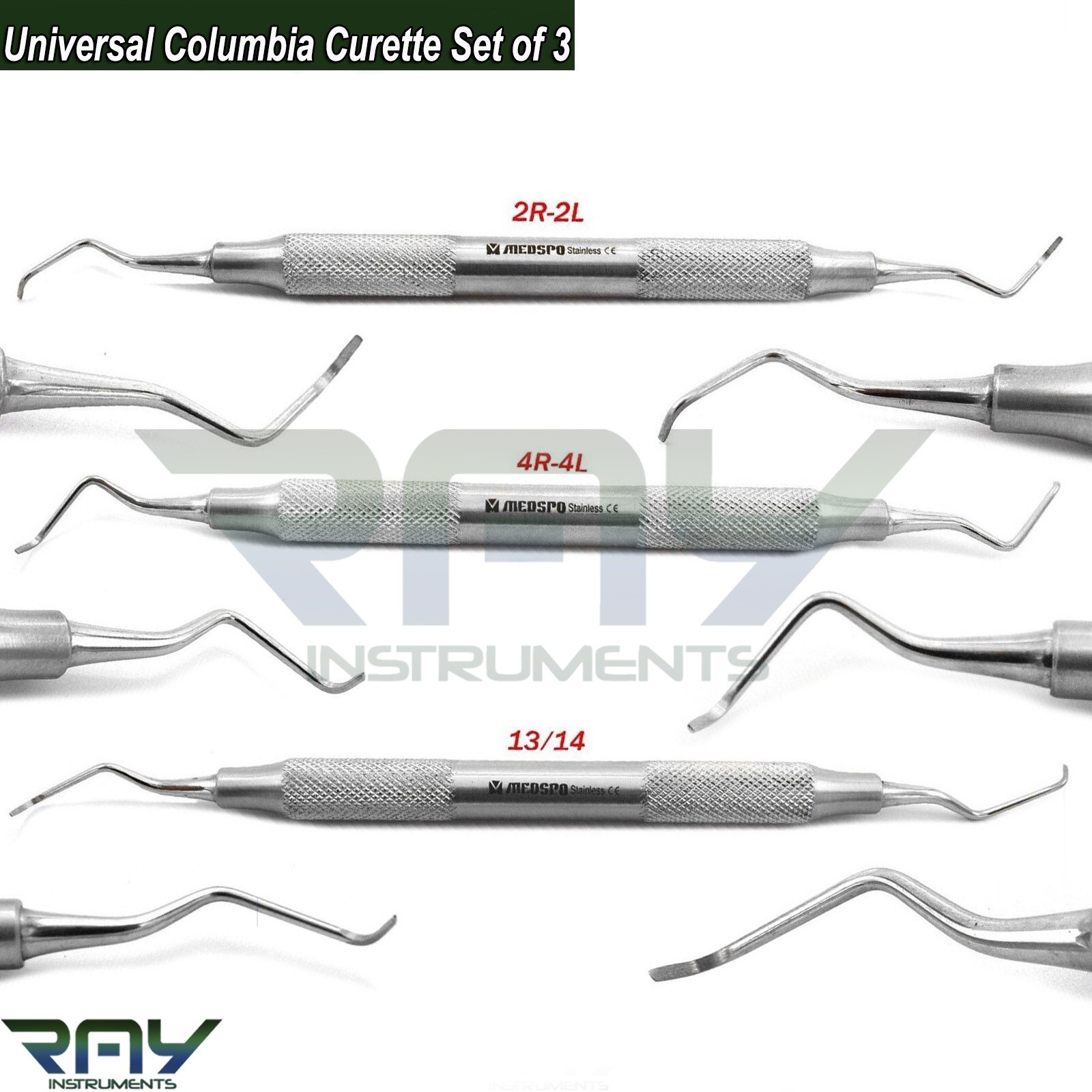 Set Of 3 Dental Universal Columbia Curette Periodontal Scaler Dentist Instrument