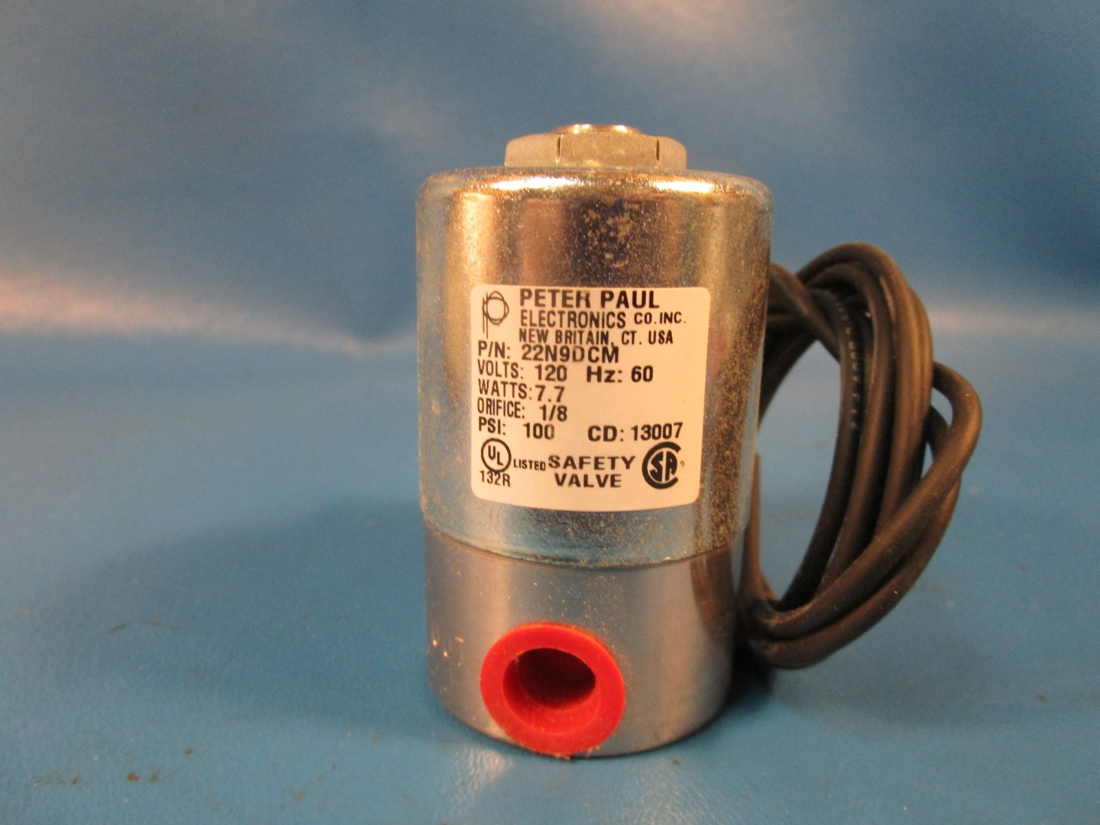 Peter Paul 22N9DCM, SOLENOID VALVE, 120 VAC, 7.7 WATTS, 1/8 ORIFICE, 100 PSI