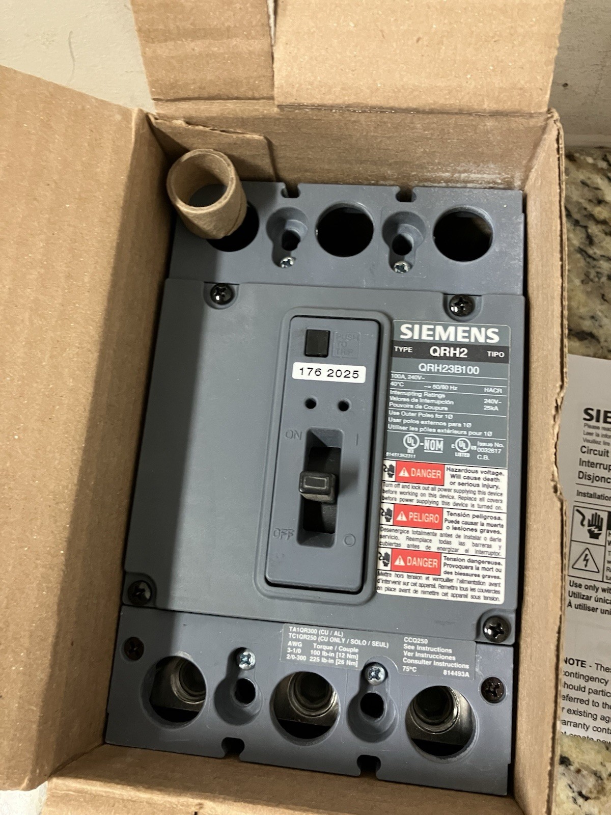 NIB – Siemens – QRH22B100 – Breaker Qr 2P 100A 240V 25Ka