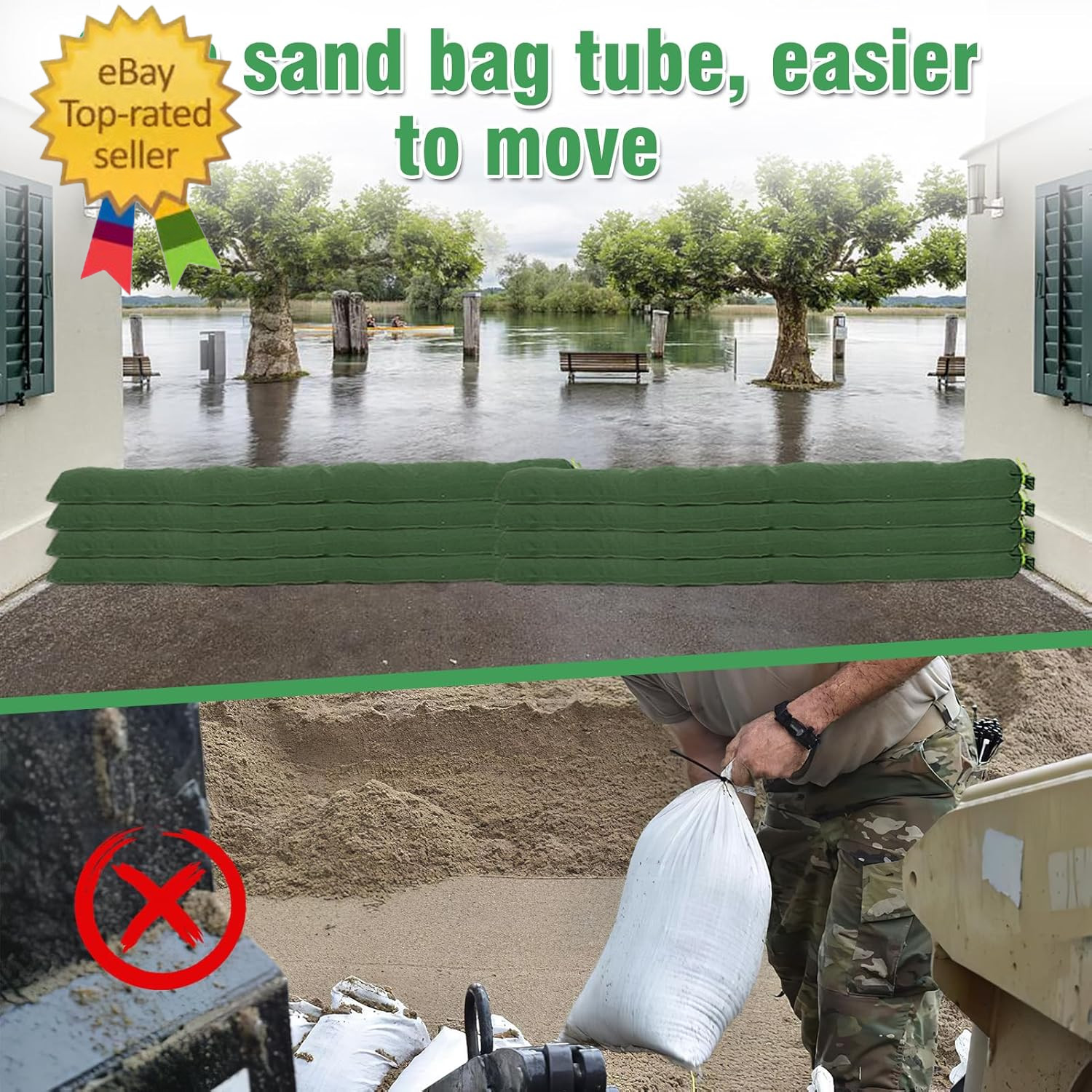 4 Pcs 6′ × 6″ Long Sand Bags for Flooding – Thickened Canvas Flood Protection