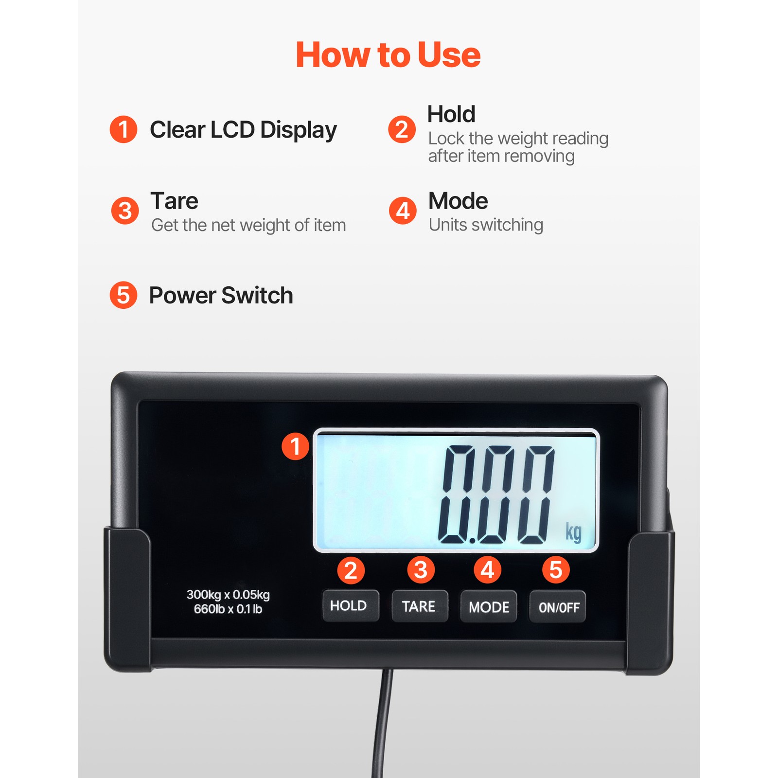 Uimoso 660lbs Digital Shipping Scale Stainless Steel LCD Digital Livestock Scale