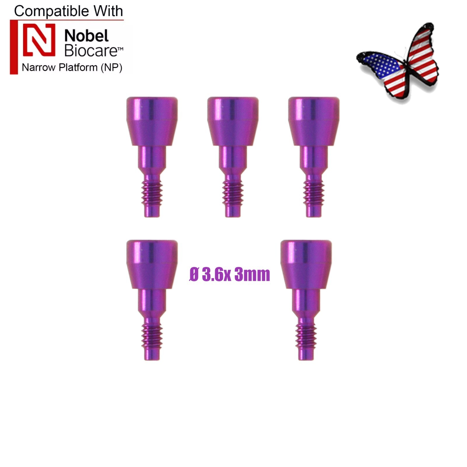 5Pcs Dental Healing Abutment Cap NP Internal conical Fits Nobel Biocare Ø3.6/5mm