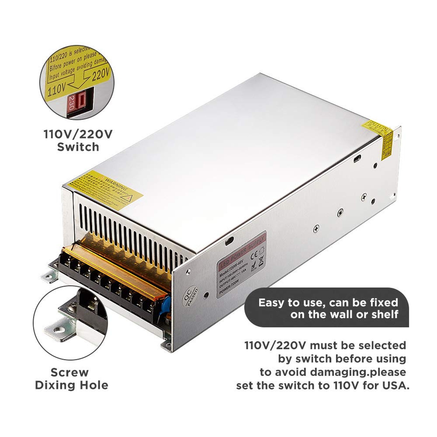 48V 16.67A 800W LED Switch Power Supply Driver AC 115-230V to DC 48V Transfor…