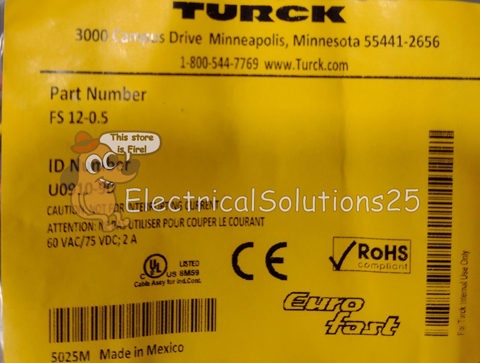 New TURCK FS 12-0.5 Receptacle U0910-90 – Free Shipping