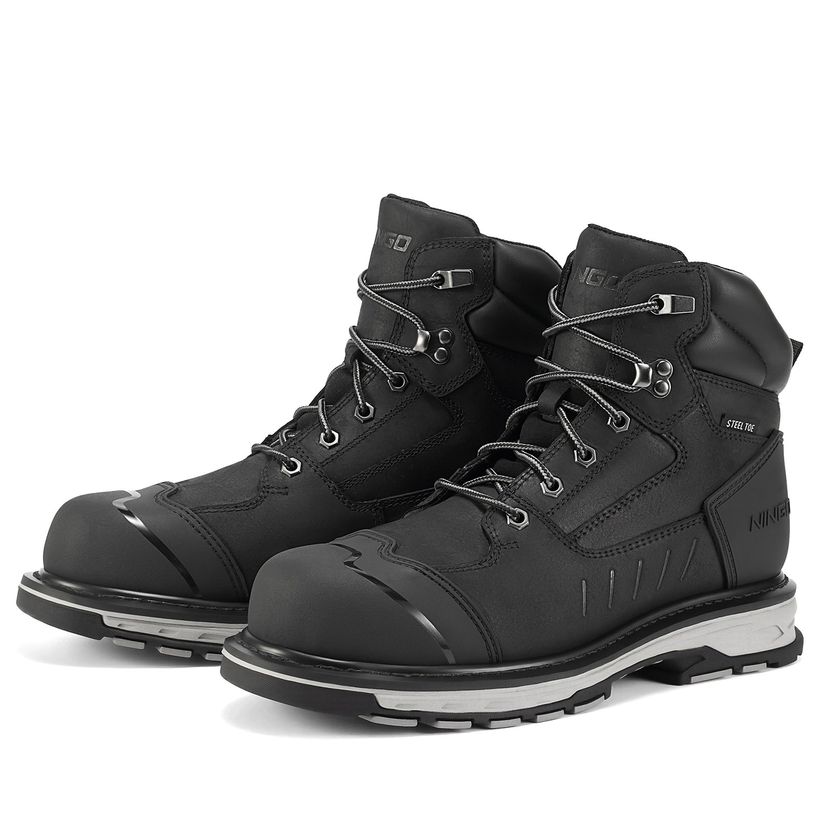 NINGO Men’s Steel Toe Work Boots Puncture Proof Construction Boots EH Protection