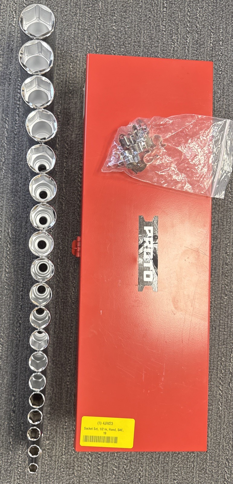 PROTO J54101 Socket Set 19 Pcs, 1/2″ Drive, 6-Point, 3/8″ to 1 1/2″, w/ Tool Box