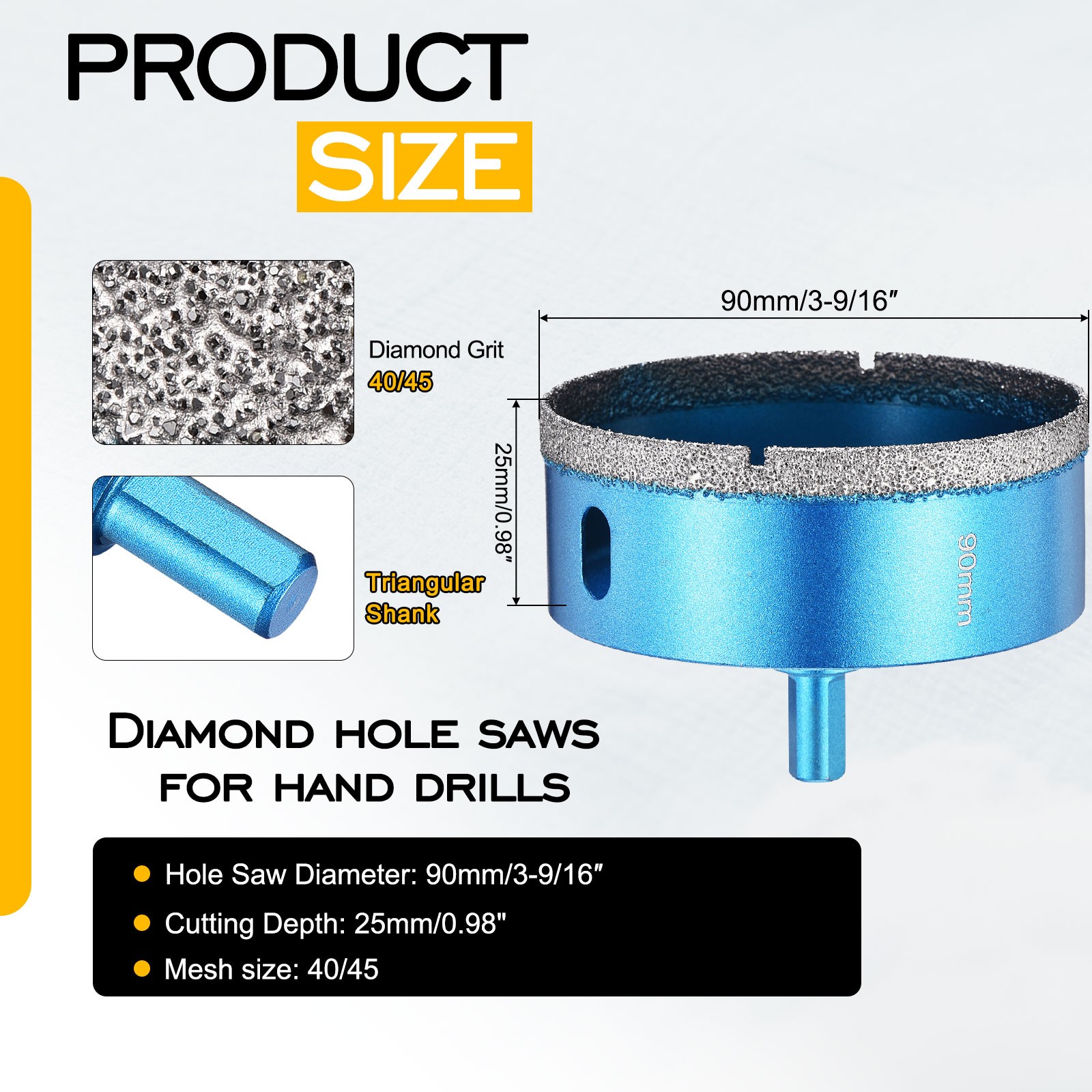 3.54″/90mm Diamond Hole Saw 1 PC. Blue