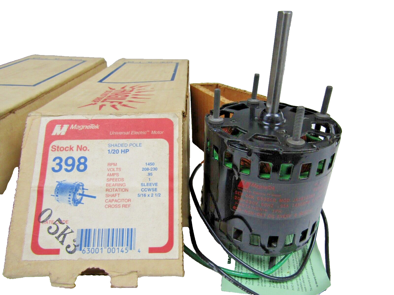 🔥NEW # 398 MAGNETEK 1/20 HP HVAC MOTOR 1Ø 208-230 VAC 1450 RPM CCWSE JA2R143N