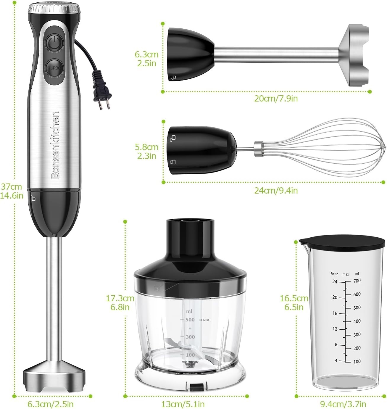 4-in-1 Immersion Blender with 20 Speeds & Turbo Mode