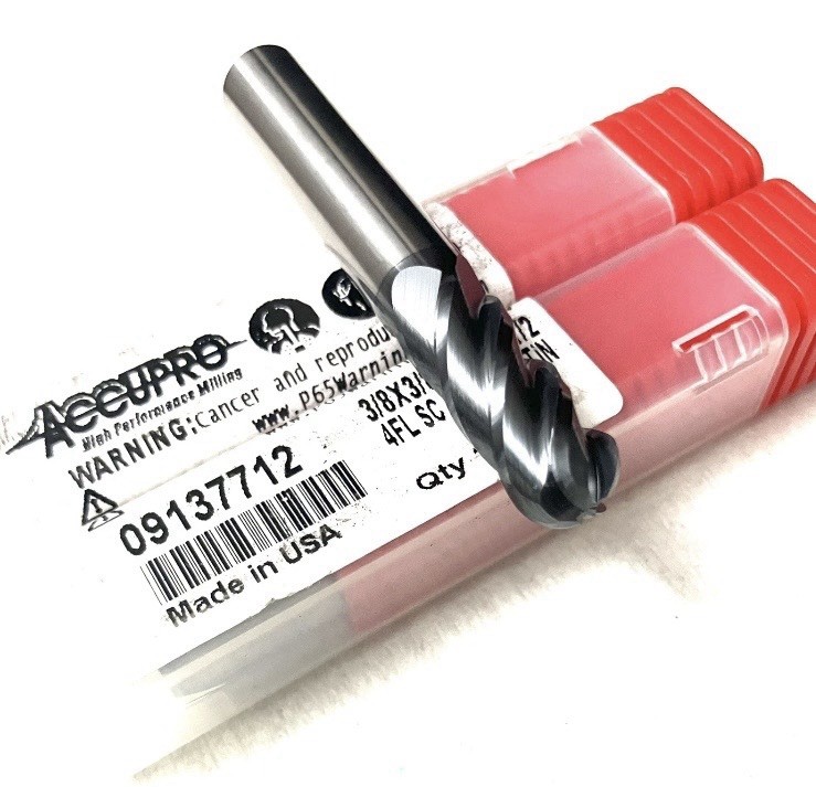 5PC Accupro 09137712 3/8″ 4FL Ball Nose End Mill Solid Carbide AlTiN NEW