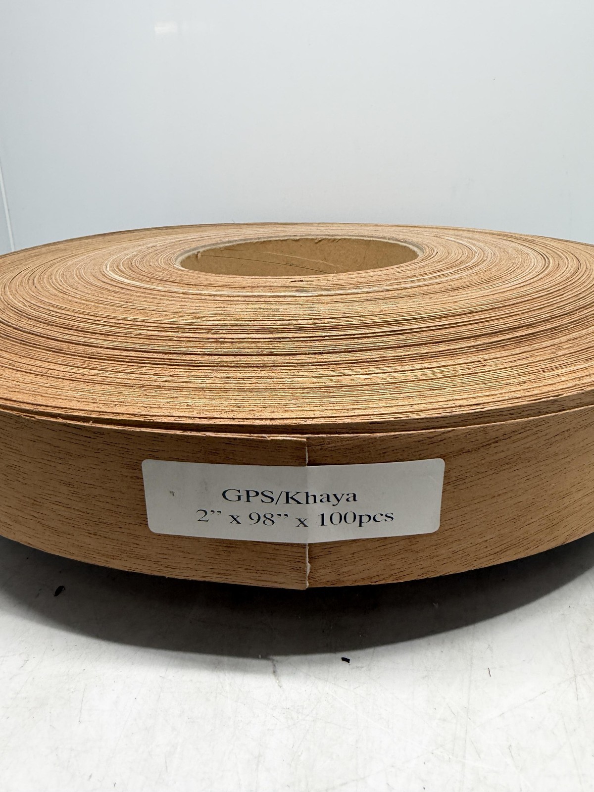 New Roll of GPS / Khaya Veneer Edging 2″ x 98″ x 100 pcs 1/64″ thick .02″ & .5mm