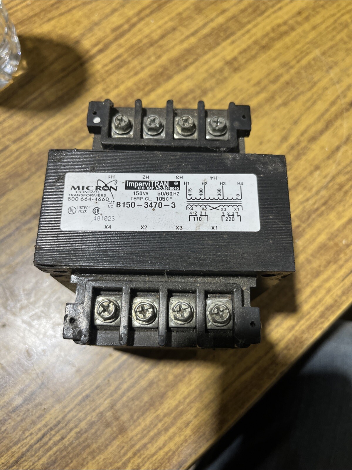 MICRON B150-3470-3 CONTROL TRANSFORMER, 150 VA, 380-415V TO 110/220V, 50/60Hz