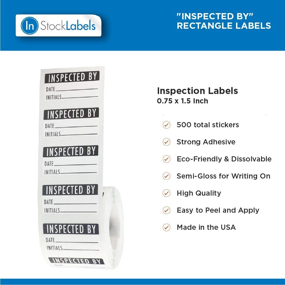 Instocklabels.Com Inspected By Rectangle Labels 0.75 X 1.5 Inch Adhesive