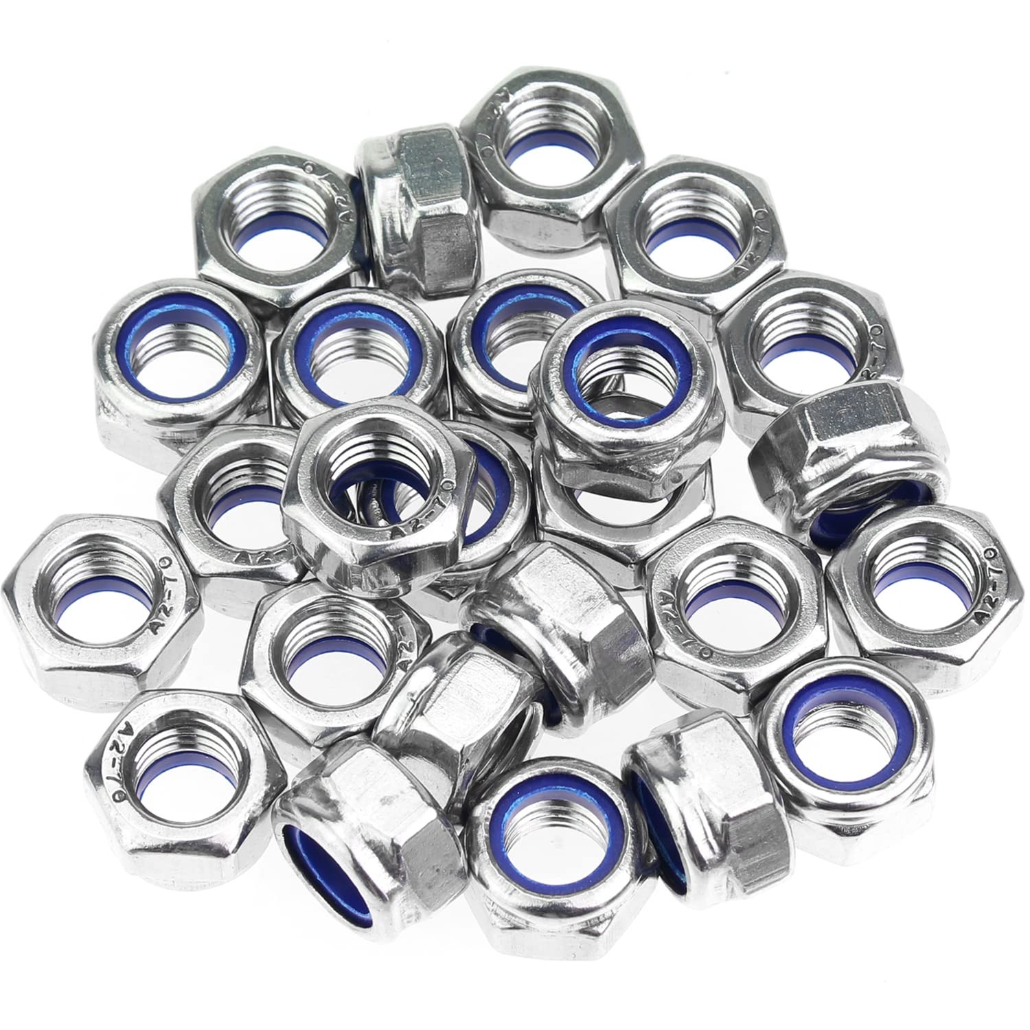 10 Pieces M12 x 1.75mm Nylon Insert Hex Lock Nuts, 304 Stainless Steel (18-8)…