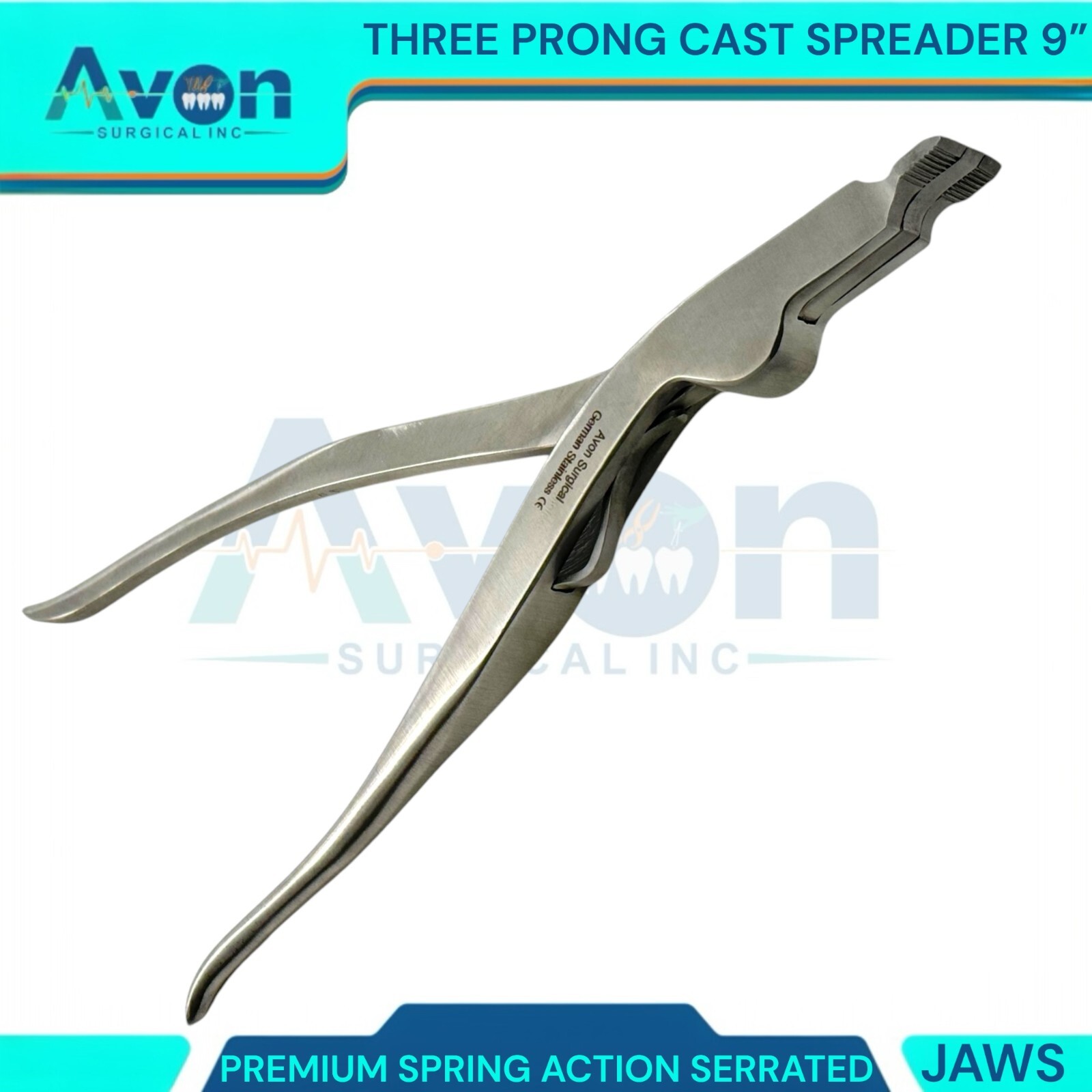 9in Cast Spreading Removing Pliers, 3-Prong Serrated, Spring-Action,German Steel