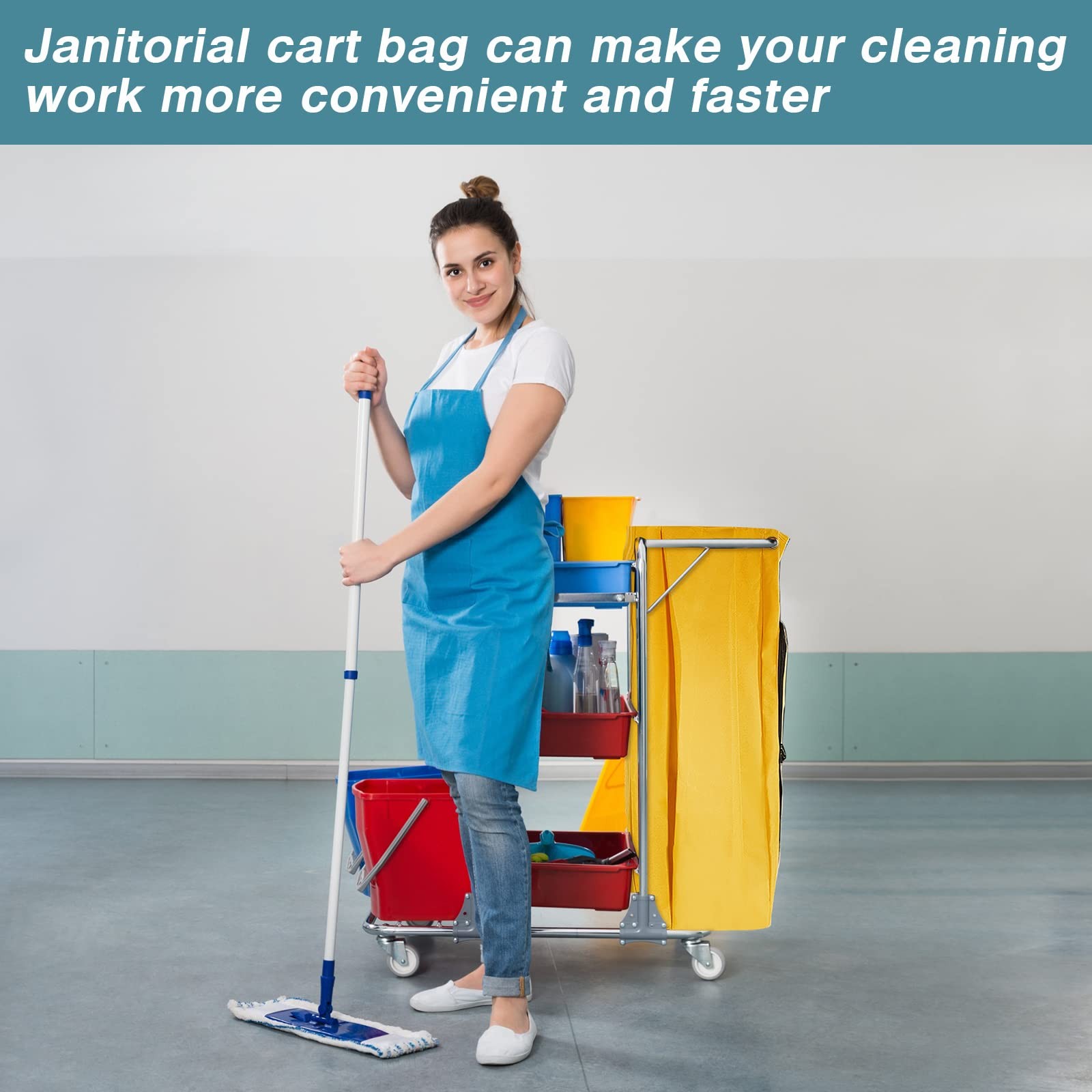 1 Pack Cleaning Cart Bag Zippered Front Replacement Janitorial Cart Thick Bag…