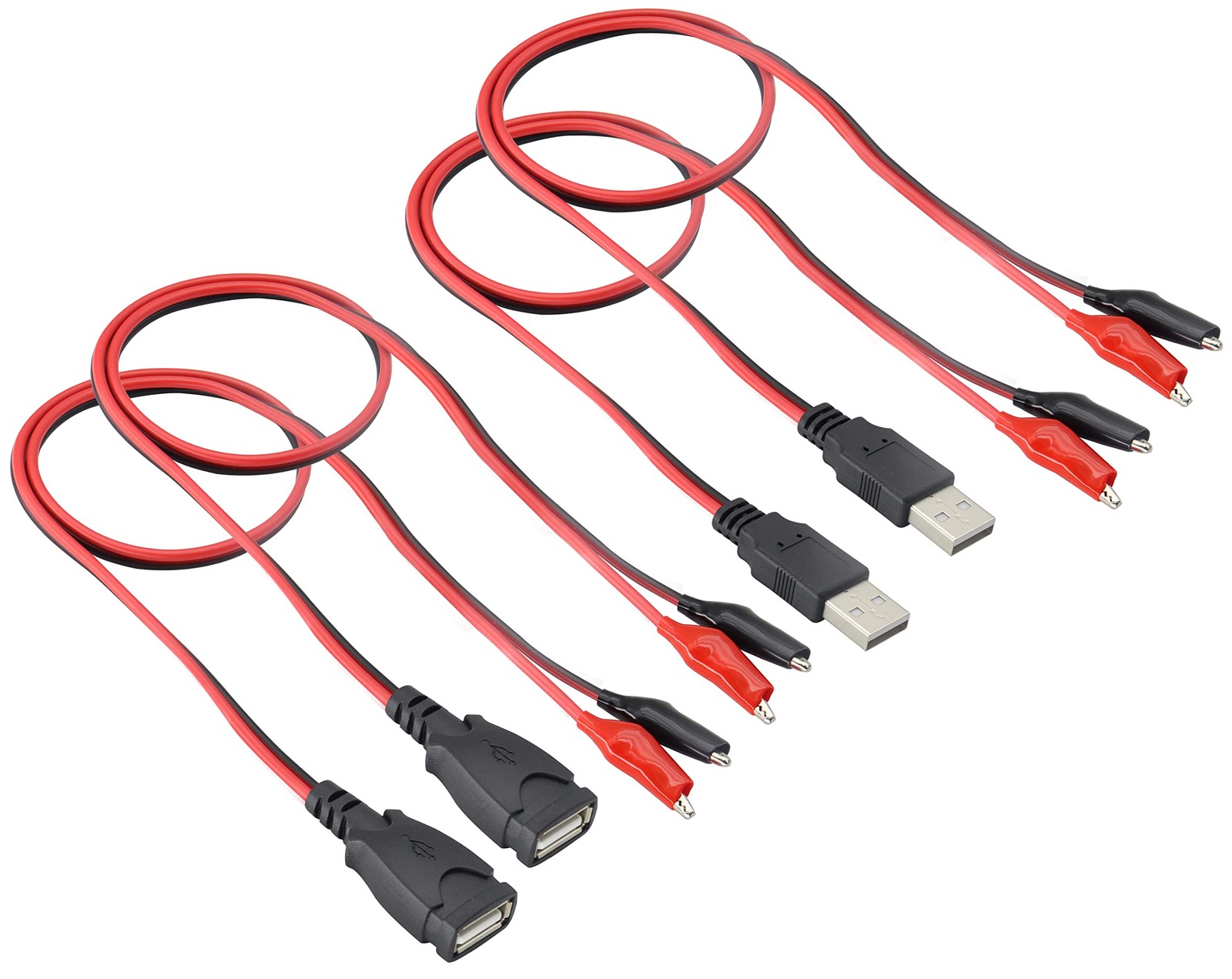 HCFeng USB to Alligator Clip Adapter Cable – Jumper Probe Test Wire red/black