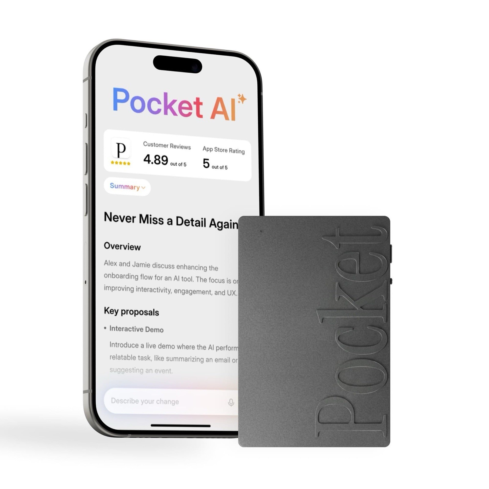 Pocket Al Voice Recorder & Smart Assistant – Auto Transcription, Summaries & Act